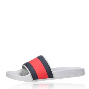 Tommy Hilfiger pánské klasické pantofle s logem – šedé – 40